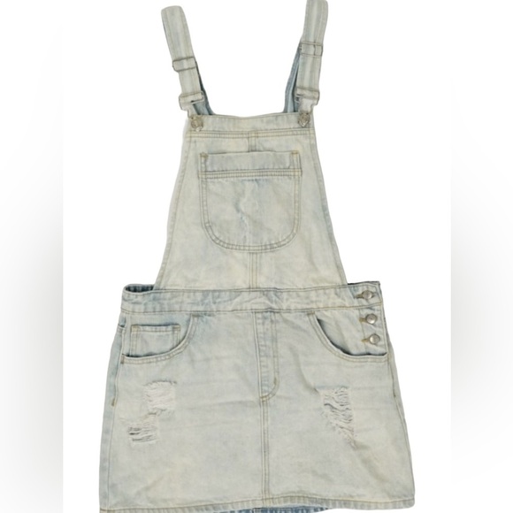 Forever 21 Denim Overall Mini Skirt Bleached M - Picture 4 of 17